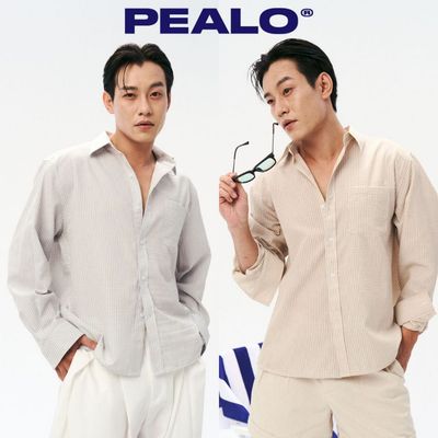 Áo sơ mi nam kẻ sọc PEALO chất liệu cotton cao cấp dệt seersucker phù hợp đi chơi đi biển đi làm