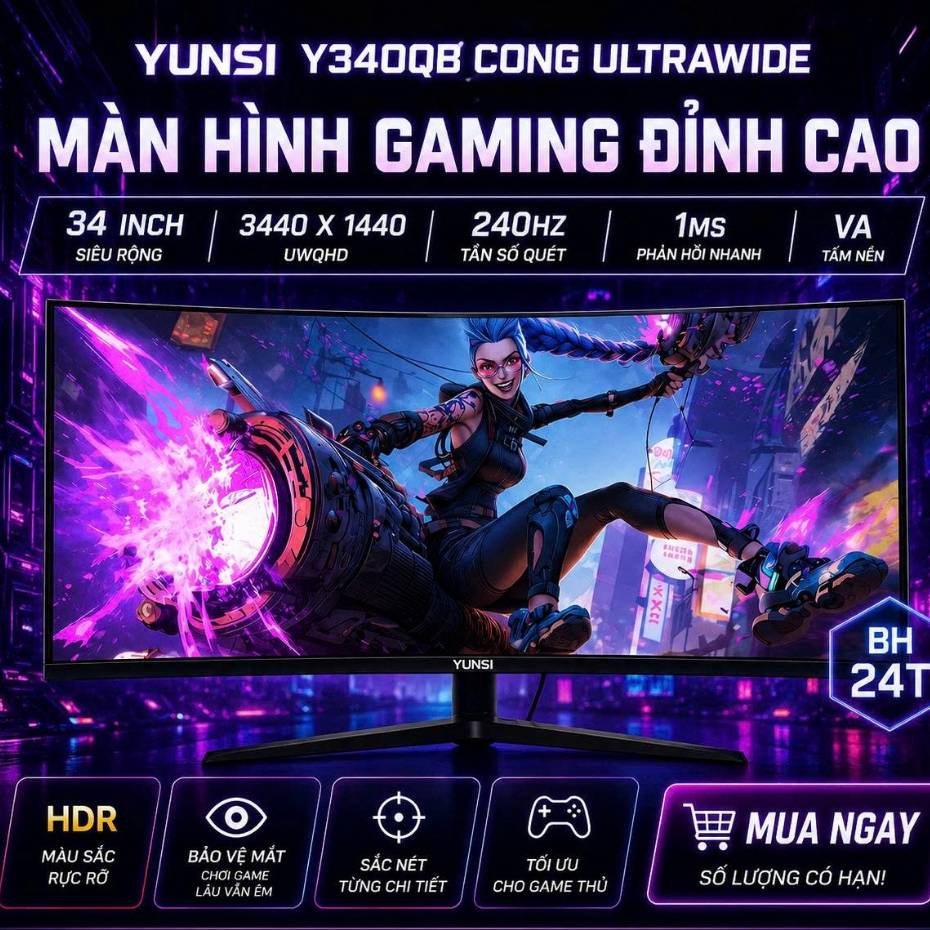 Màn hình cong Yunsi 4K Y340QB 34 inch 180hz 240hz 1ms điều chỉnh độ cao - Ultrawide New 34" in
