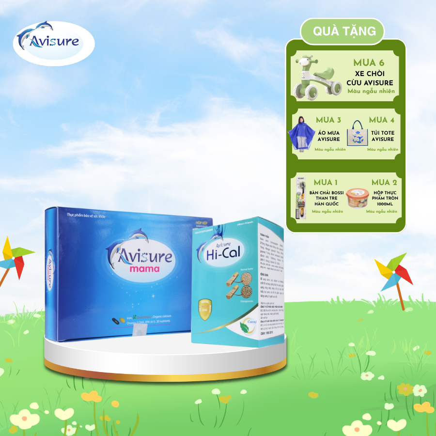[QUÀ Y HÌNH] Bộ đôi Vitamin tổng hợp Avisure Mama - Canxi hữu cơ cho bà bầu và sau sinh Avisure Hica