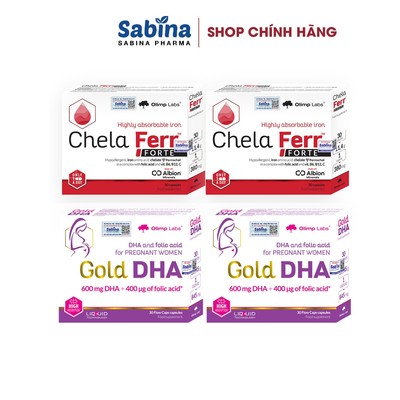Combo 2H Chela Ferr™ Forte11,4g và 2H Gold DHA 36,6g(Olimp Labs). Thực phẩm bảo vệ sức khỏe cho mẹ bầu và sau sinh