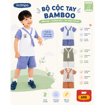 Đồ bộ cộc tay cho bé Mompa 6 tháng - 4 tuổi vải Sợi tre Bamboo mềm mịn thoáng mát 695