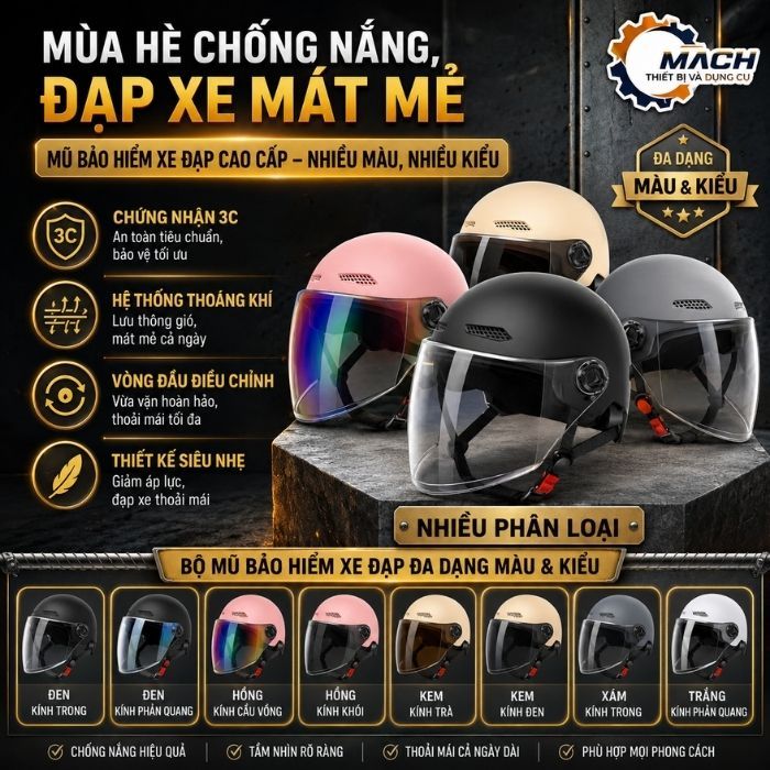 Mũ Bảo Hiểm Nửa Đầu Thời Trang – Có Kính Chắn Gió, Nhẹ, Dùng Xe Điện Xe Máy MS21
