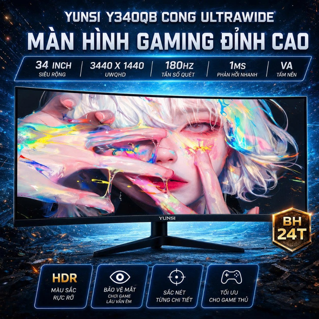 Màn hình cong Yunsi 4K Y340QB 34 inch 180hz 1ms điều chỉnh độ cao - Ultrawide New 34" in - BH 24T