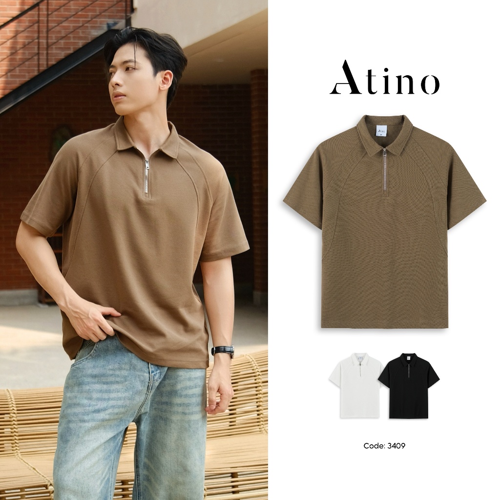 Áo Thun Polo Nam Cao Cấp ATINO Chất Cotton Dày Dặn Khóa Kéo Tay Ngắn Thấm Hút Tốt L.3.3409