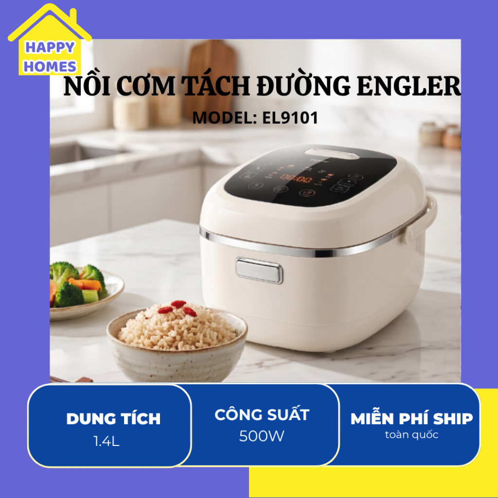 Nồi Cơm Tách Đường Engler EL9101 Dung Tích 1.4L Kiểm Soát Đường Huyết, Cơm Nấu Thơm Dẻo - Happy Home
