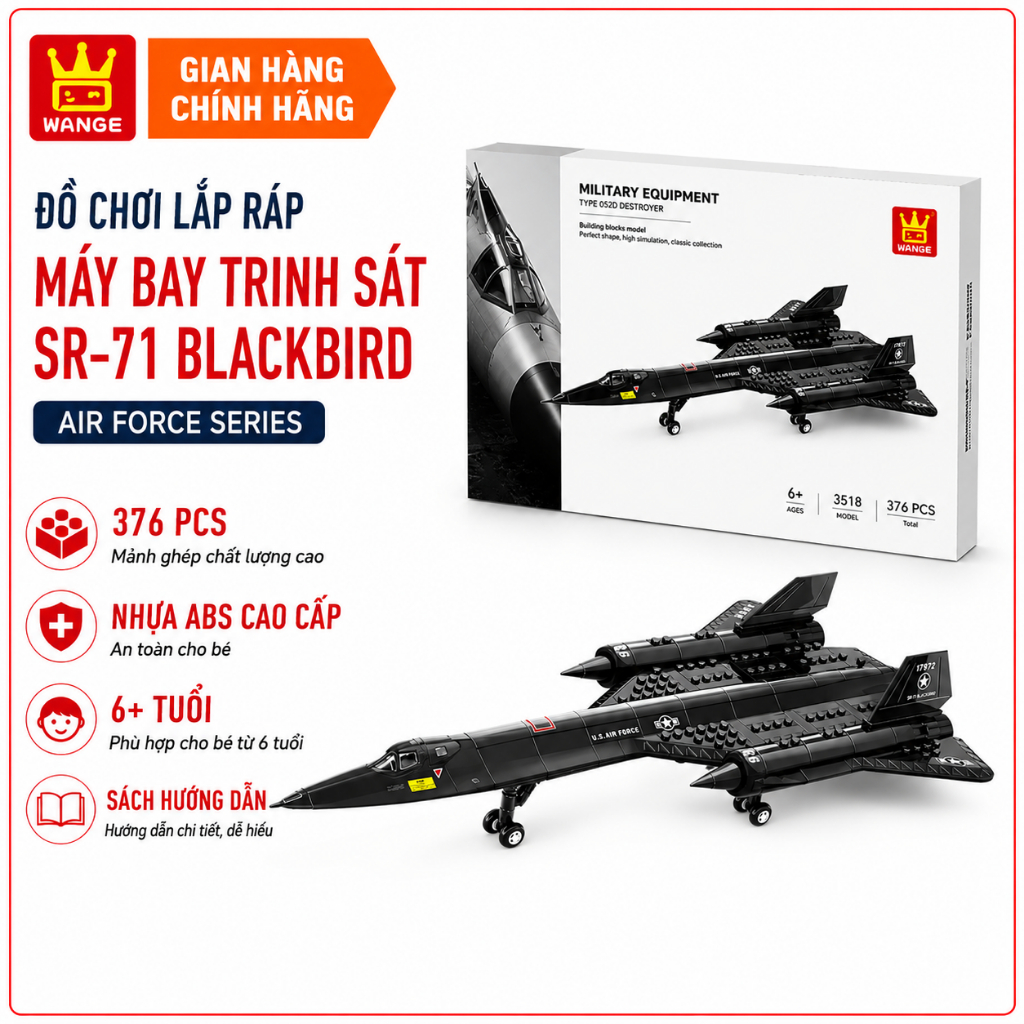 Đồ chơi lắp ráp WANGE - MÔ HÌNH MÁY BAY TRINH SÁT SR-71 BLACKBIRD 4005