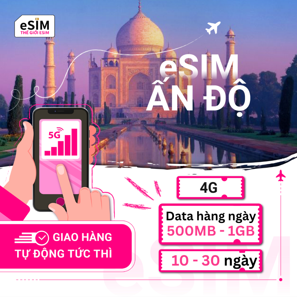 eSIM Ấn Độ Nhà mạng JIO 4G, Gói Data hàng ngày 500MB - 1GB tốc độ cao, 10 - 30 ngày