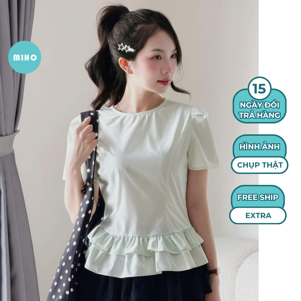 Áo kiểu thô cổ tròn phối tùng gấu Miho House | BigBuy360 - bigbuy360.vn
