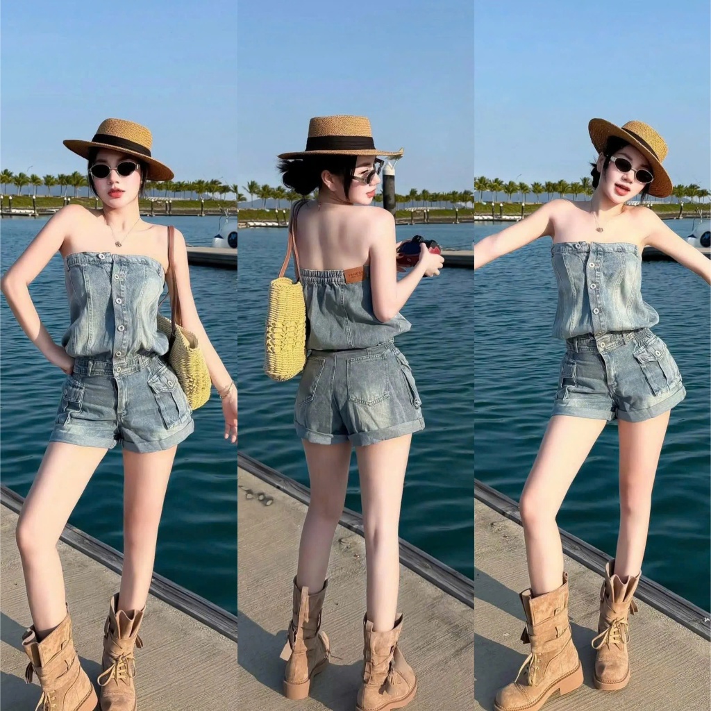 Jump Nữ Xinh, Jump Cúp Ngực Chun Eo Quần Short Túi Hộp Đi Biển