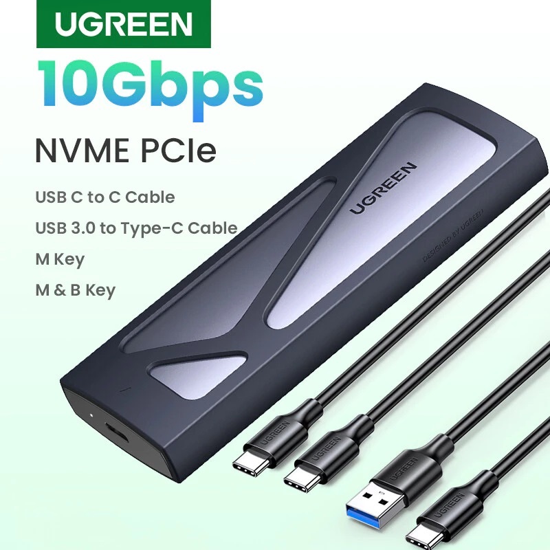 HDD Box Hộp ổ cứng SSD M.2 hỗ trợ NVME+SATA USB Type-C 3.2 GEN2 tốc độ 10Gbps Ugreen 90264