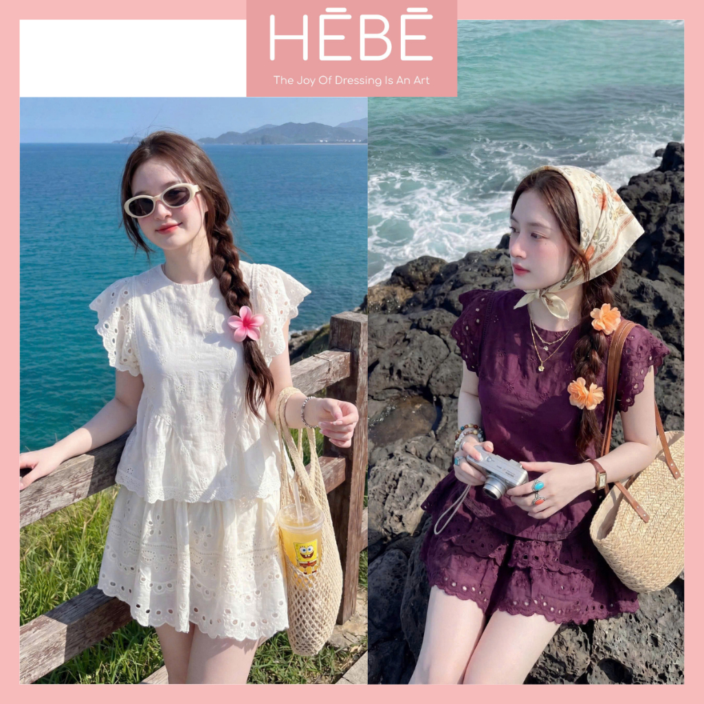 Set bộ nữ Hana vải thô thêu hoa hai lớp mềm mát, Bộ đồ nữ áo ngắn tay kèm chân váy ngắn cạp chun thời trang HEBE | BigBuy360 - bigbuy360.vn