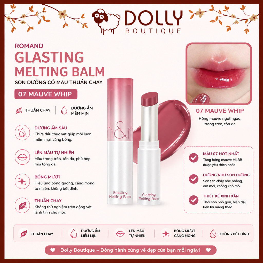 Son Dưỡng Có Màu Thuần Chay Romand Glasting Melting Balm 07 Mauve Whip