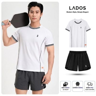 Set thể thao nam năng động LADOS-7187 áo thể thao Airflex phối quần short Active Court đen (9246 + 4205)
