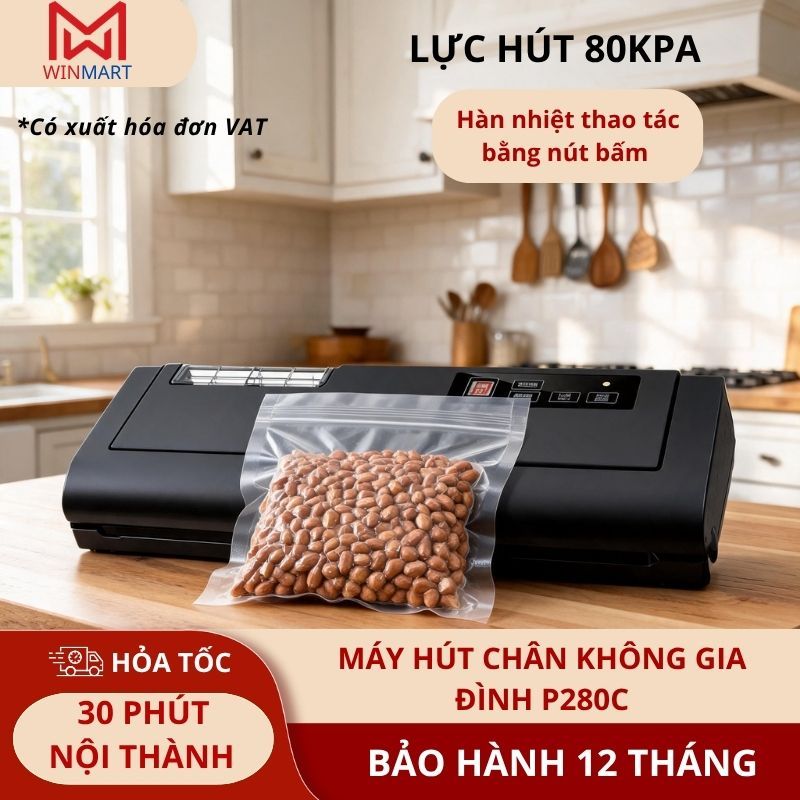 Máy Hút Chân Không Gia Đình P280C, P280 - Hút Túi Trơn - Bảo Quản Thực Phẩm Tươi Ngon