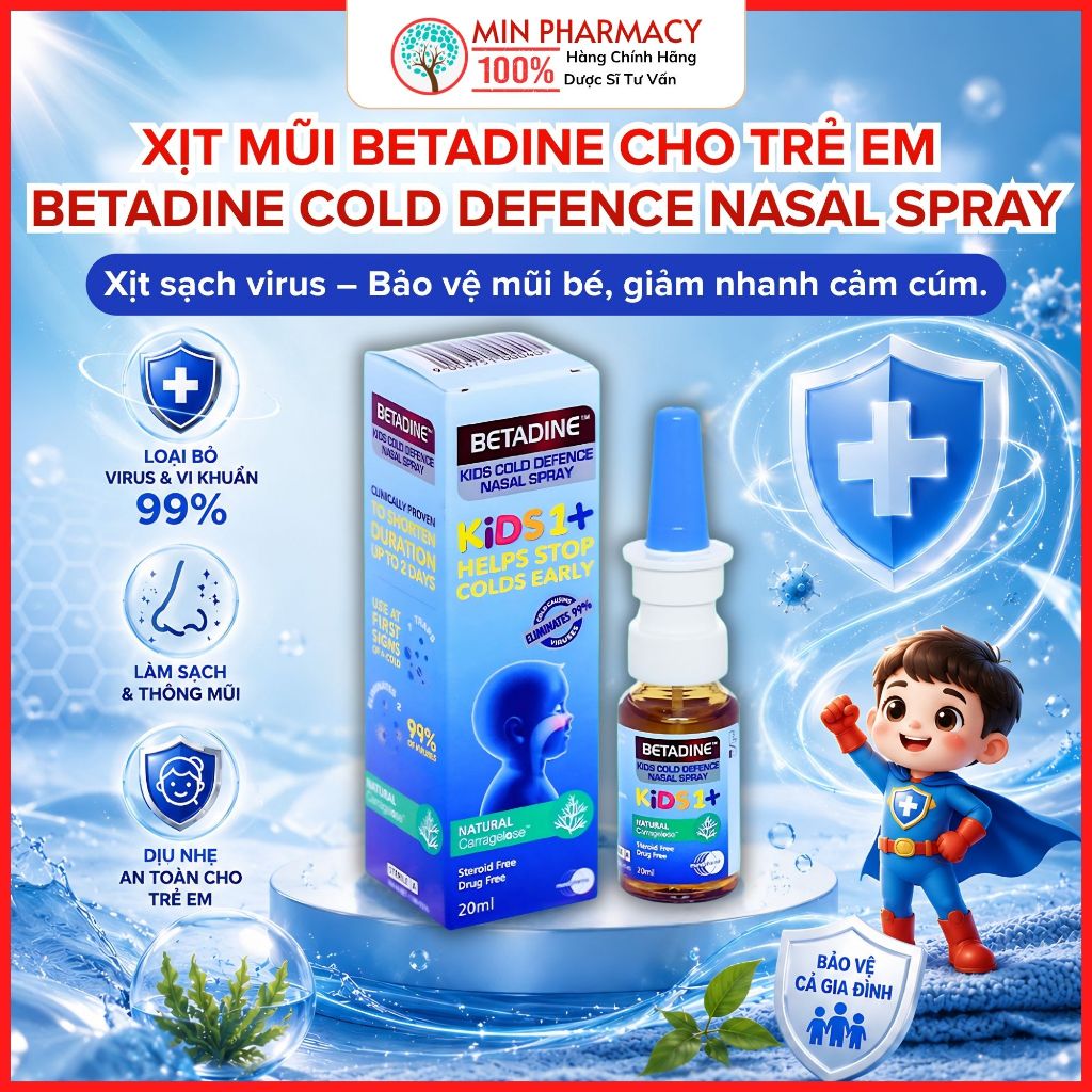 Xịt mũi BETADINE cho trẻ em Betadine Cold Defence Nasal Spray chai 20ml - Minpharmacy