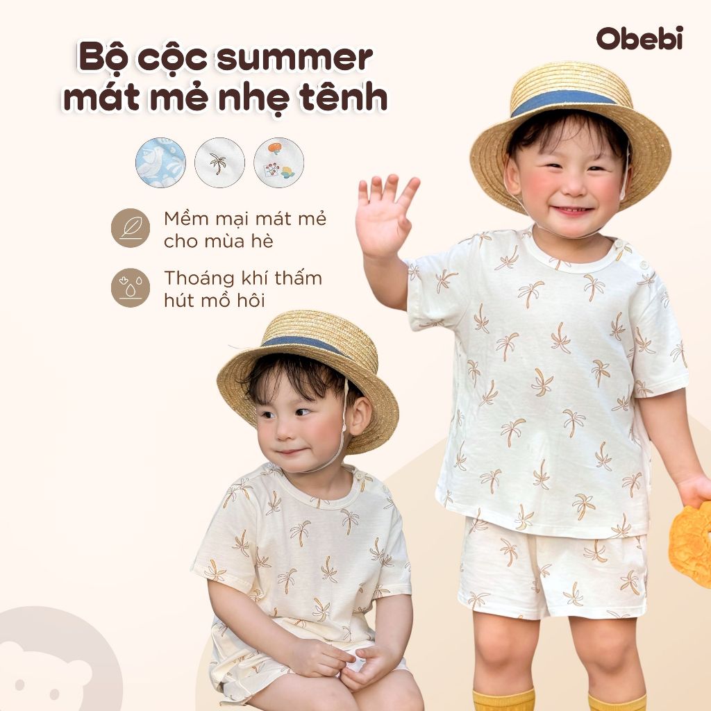 Flashsale Bộ Cộc Trẻ Em Mùa Hè Obebi Hoạt Tiết Biển Cả Mát Mẻ Cho Bé Trai Bé Gái từ 6-22KG BC375
