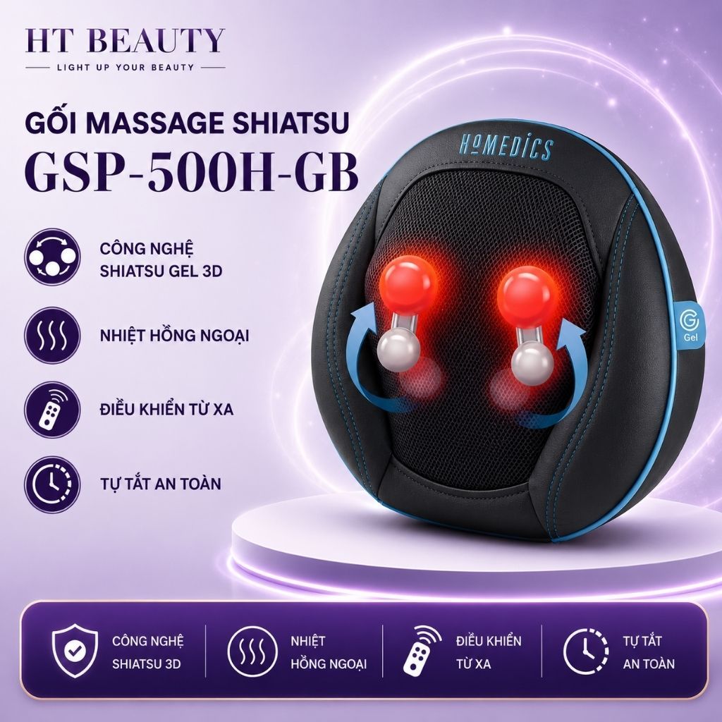 Gối massage công nghệ Shiatsu GEL 3D HoMedics GSP-500H-GB- HT Beauty Nhập Khẩu Mỹ Chính Hãng