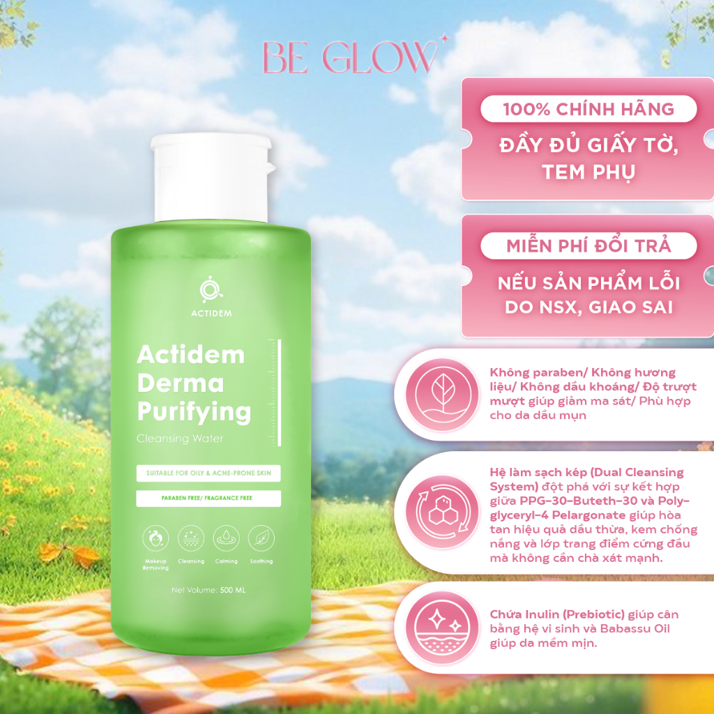 Nước tẩy trang dành cho da dầu mụn Actidem Derma Purifying Cleansing Water 500ml - Be Glow Beauty