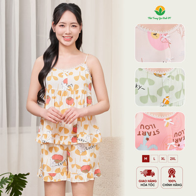 Đồ bộ nữ hai dây chất lanh tole mềm mát mặc ở nhà mùa hè thời trang Việt Thắng - B01.5109