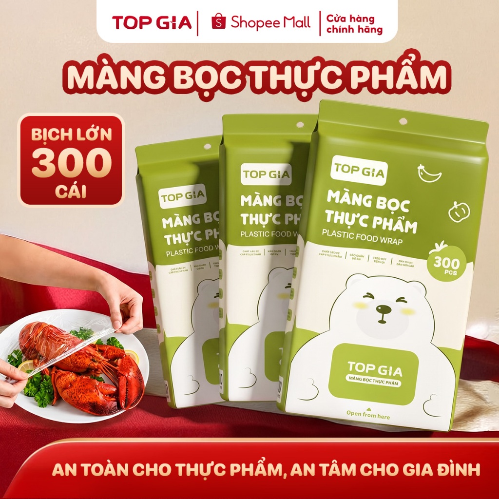 [BỊCH LỚN] Túi màng bọc thực phẩm chất liệu PE treo tường dạng rút TopGia, có chun co dãn siêu dai