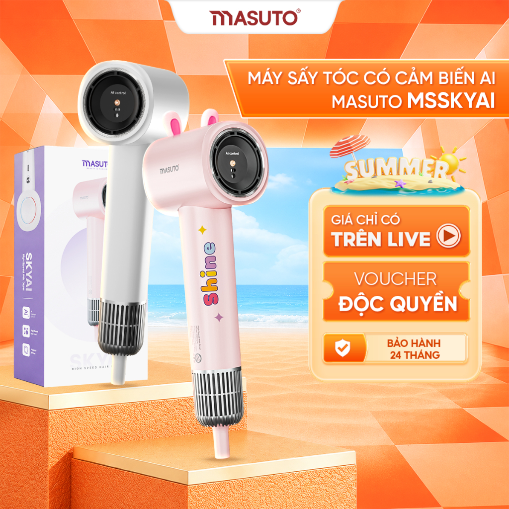 [GIÁ SHOCK TẠI LIVE] Máy sấy tóc ion âm Masuto SkyAI cảm biến tự động điều chỉnh nhiệt bảo vệ tóc bả