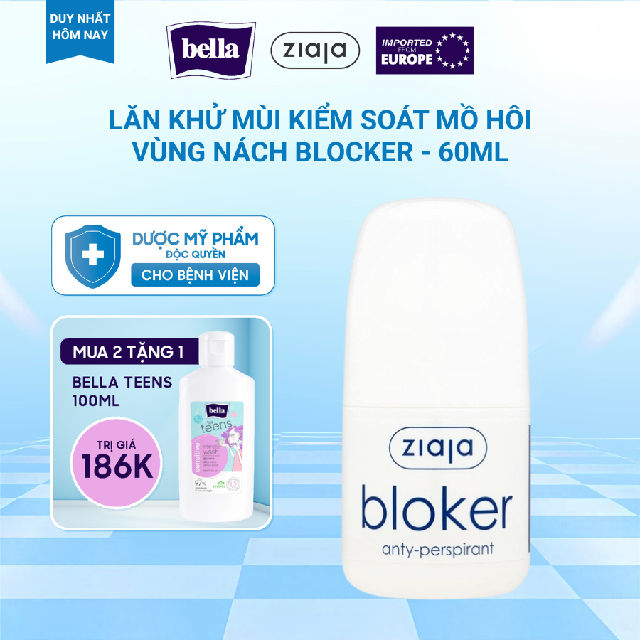 [MUA 2 TẶNG 1]Lăn Khử Mùi Kiểm Soát Mồ Hôi Vùng Nách Ziaja Blocker 60ml Thấm Nhanh, Không Để Lại Vệt