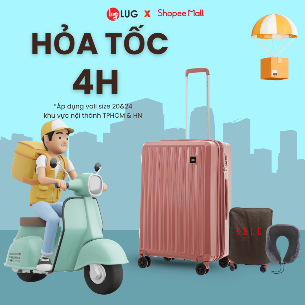 [HỎA TỐC KHÔNG THÙNG SIZE 20, 24 HCM & HN ] Vali Du Lịch LUG ELLE EL31267, Nhựa ABS+PC, Dây Kéo Tăng