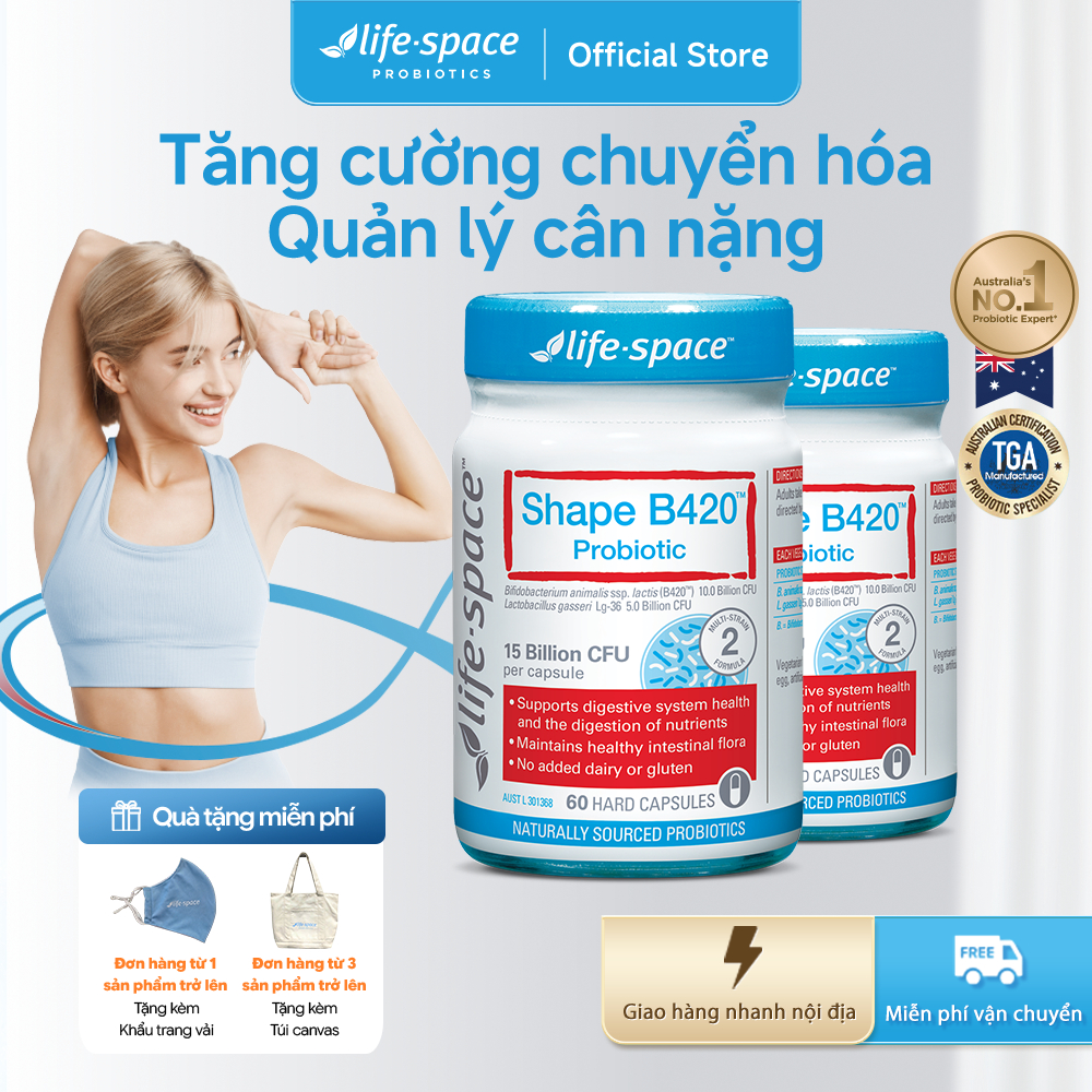 Men vi sinh Life Space Shape B420 Probiotic 60 viên*2 – Chứa prebiotic, hỗ trợ đốt mỡ, giảm cân và c