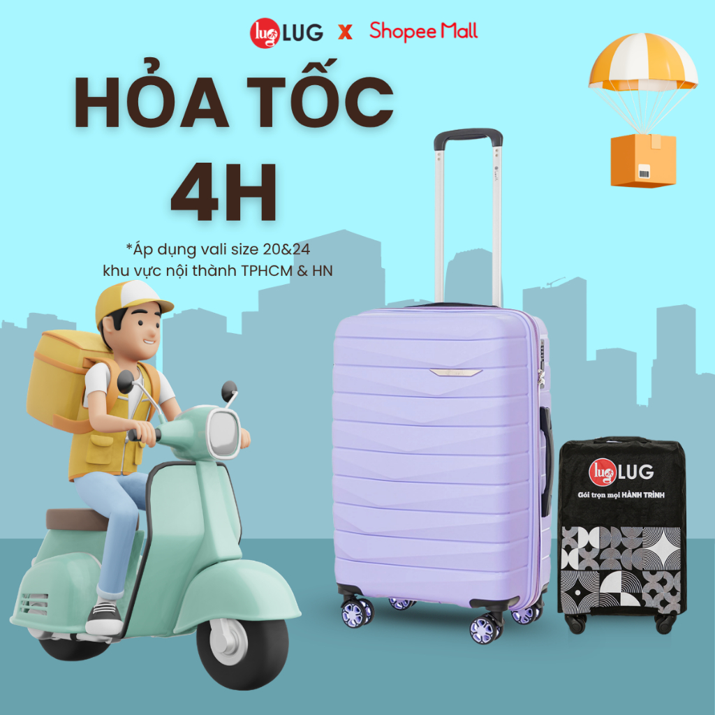 [HỎA TỐC KHÔNG THÙNG SIZE 20,24 HCM, HN] Vali Kéo LUG Lusetti MP027 Size 20, 24 Nhựa PP Chống Bể Vỡ 
