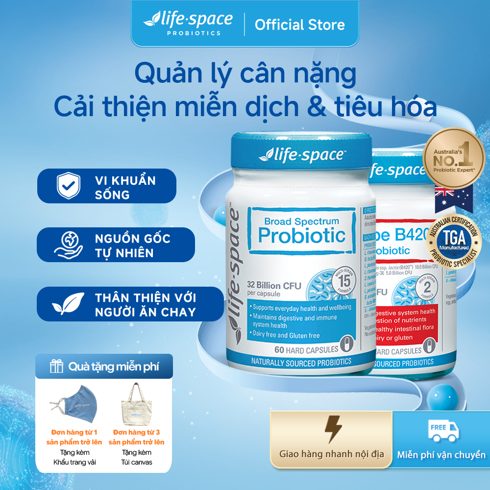 Bộ giảm cân Life Space Probiotic B420 và Adult Broad Spectrum hỗ trợ trao đổi chất quản lý cân nặng 