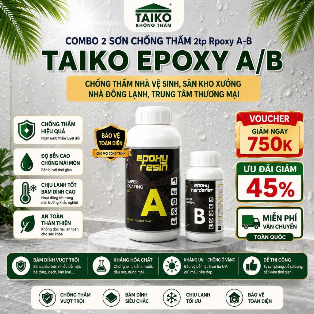 [Chính Hãng] Sơn Chống Thấm Nền Gạch TAIKO Epoxy-Chống Thấm Epoxy Trong Suốt,Chống Thấm Mặt Sàn Nhà 