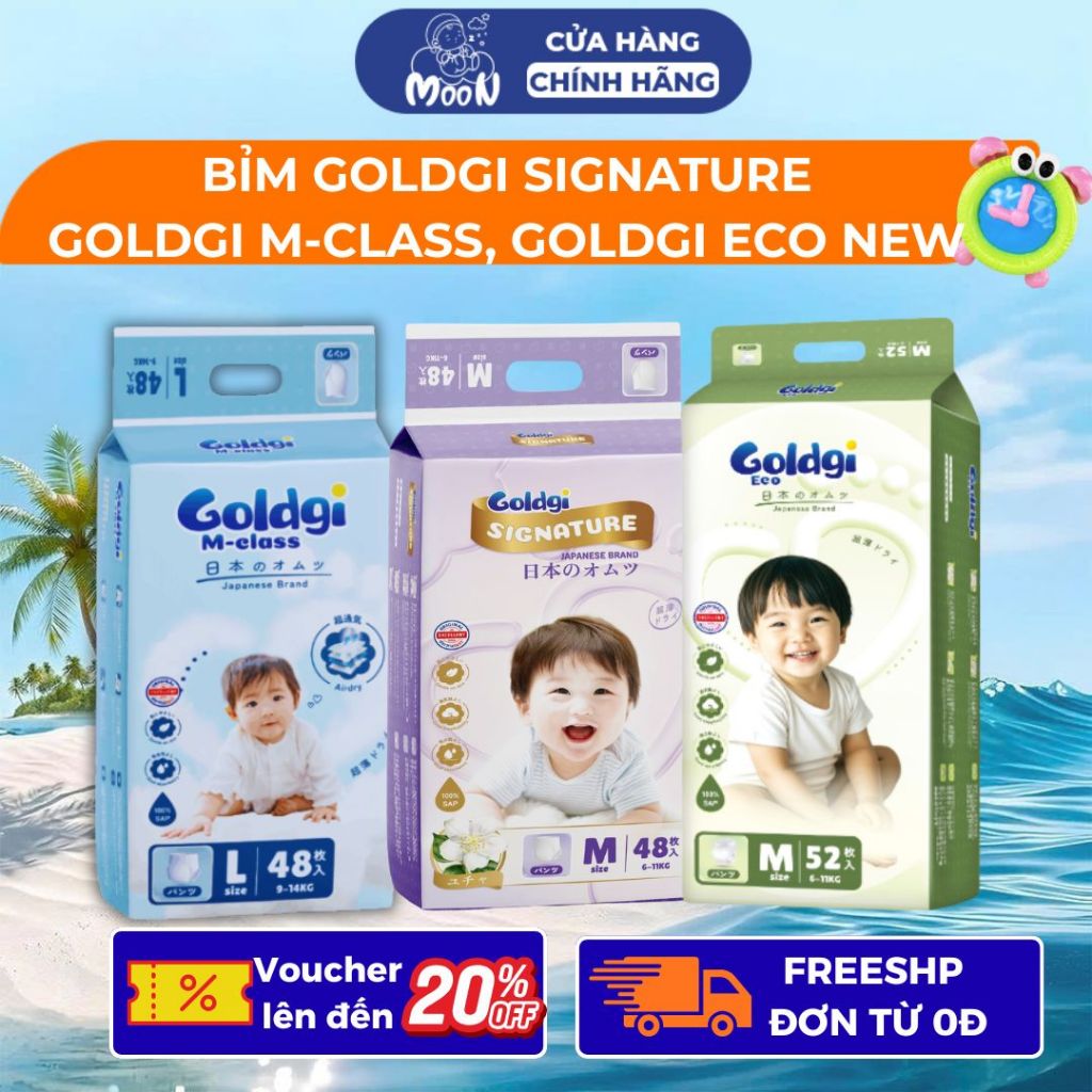 [Goldgi Mẫu Mới 2026] Bỉm Goldgi Signatrue, Goldgi M-Class, Goldgi Eco Cải Tiến Đủ Size Dán/Quần Cho