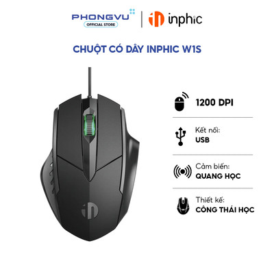 Chuột có dây Inphic W1S Instant A704F (Đen) - Bảo hành 12 tháng