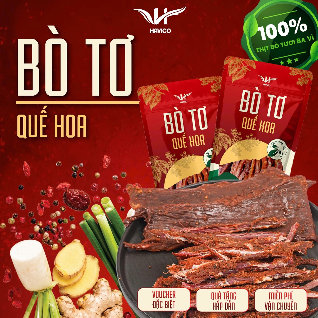 Combo 4 Gói Bò Tơ Quế Hoa - Havico - Vị Cay Nhẹ - Bò Sấy Dẻo Thấm Đẫm Vị Quế Hoa
