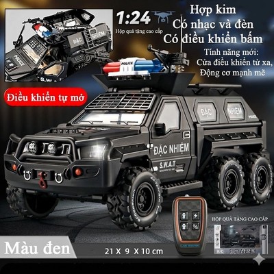 Đồ chơi xe cảnh sát bọc thép KAVY bằng hợp kim có nhạc và đèn kèm điều khiển từ xa tự đóng mở