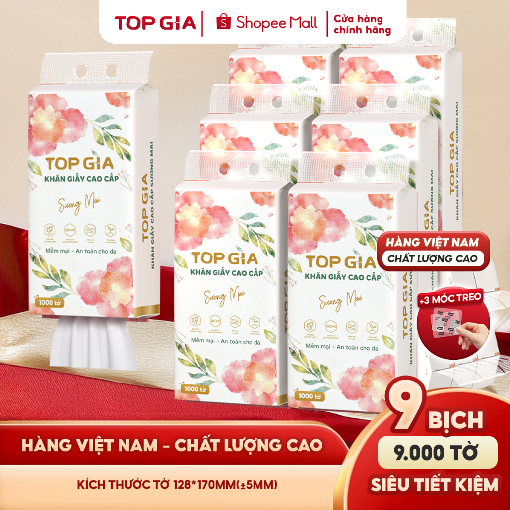 [ 9 BỊCH BẢN CAO CẤP] Khăn giấy tút đáy Sương Mai TopGia 9000 tờ 4 lớp đanh dai thâm hút tốt an toàn