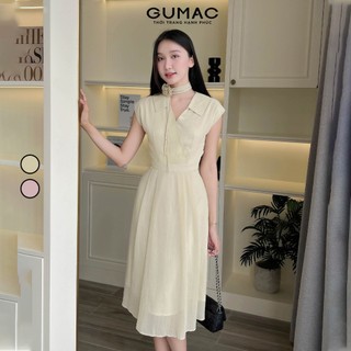 [SALE] Đầm nữ GUMAC A xòe đắp chéo phối dây hoa voan gân thêu mềm nhẹ  DE05047