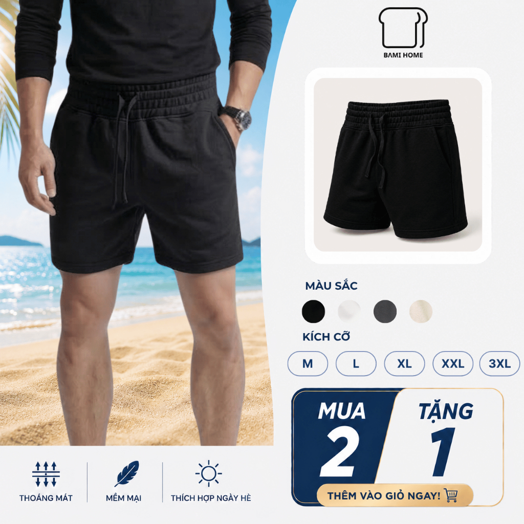 Quần short nam BAMI HOME, thiết kế lưng cao, chất vải nỉ chân cua thoáng mát, co giãn 4 chiều QN082