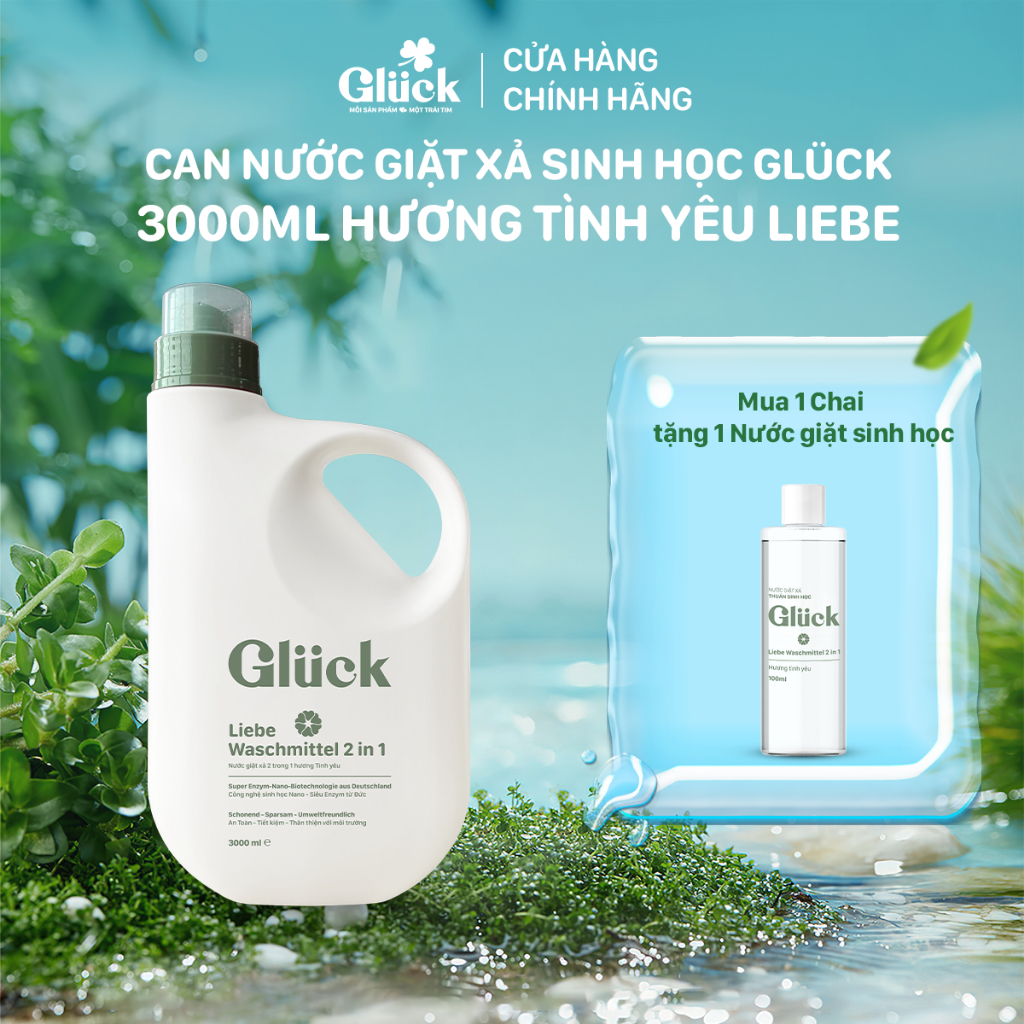 Nước giặt xả sinh học Gluck 2in1 hương tình yêu Liebe 3kg