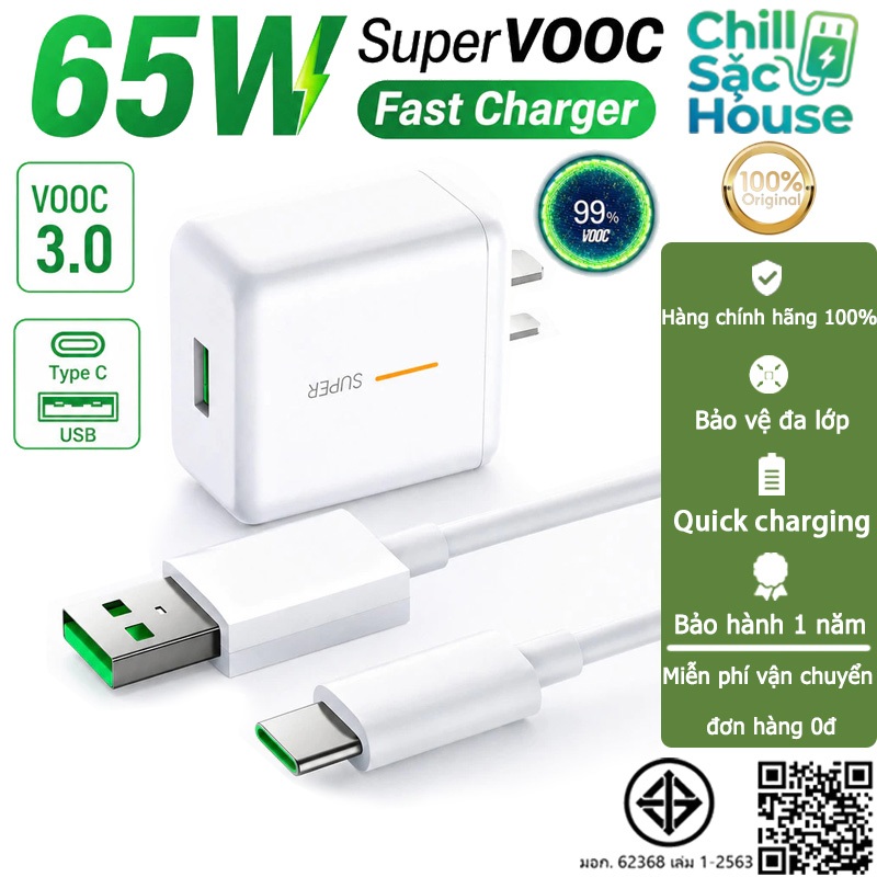 Bộ Sạc Nhanh 65w Oppo - xiaome SUPER VOOC Chân Type C Hàng Chuẩn Zin Máy- Chill Sạc House