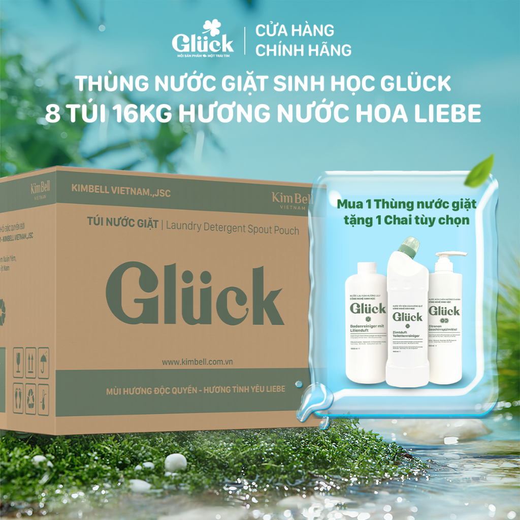 Thùng nước giặt sinh học Gluck 8 túi 16kg hương nước hoa Liebe