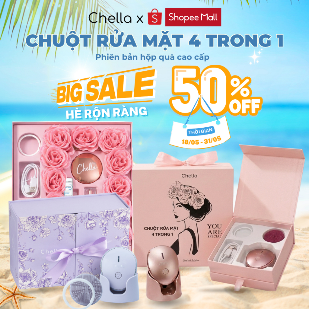 [PHIÊN BẢN GIFT] Chuột Rửa Mặt 4 trong 1 Chella - Kiêm Máy Rửa Mặt - Tẩy trang - Đẩy Tinh Chất - Nân