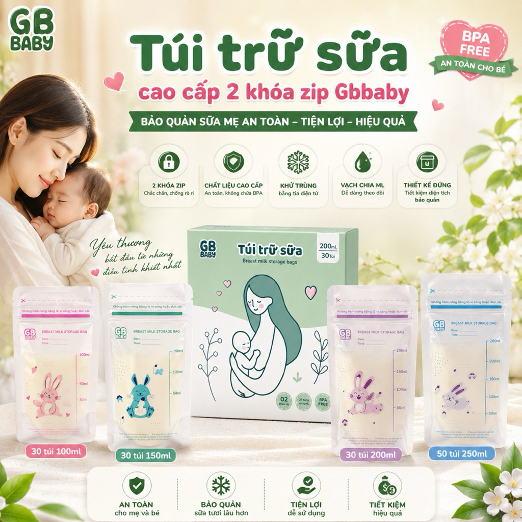 [Gb-Baby Chính Hãng] Túi trữ sữa 100ml 200ml 250ml GB-Baby khóa 2 Zipper