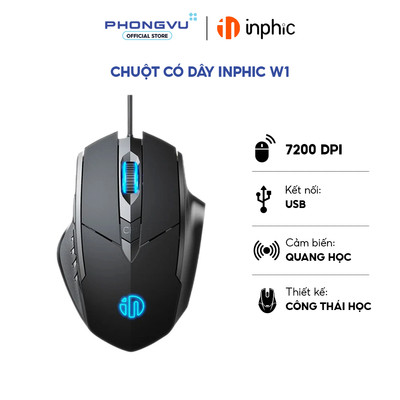 Chuột có dây Inphic W1 Instant A704F (Đen) - Bảo hành 12 tháng