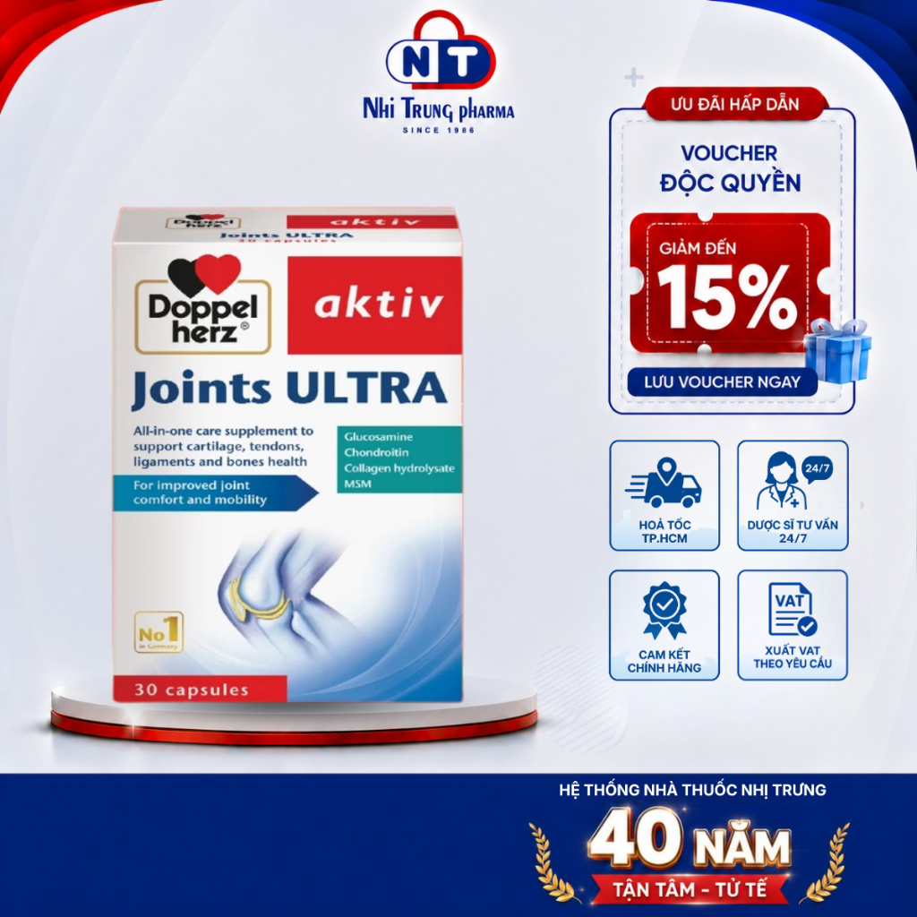 [HỎA TỐC HCM] Viên Uống Ngăn Ngừa Thoái Hoá Khớp Doppelherz Joints Ultra Hỗ Trợ Cải Thiện Chức Năng