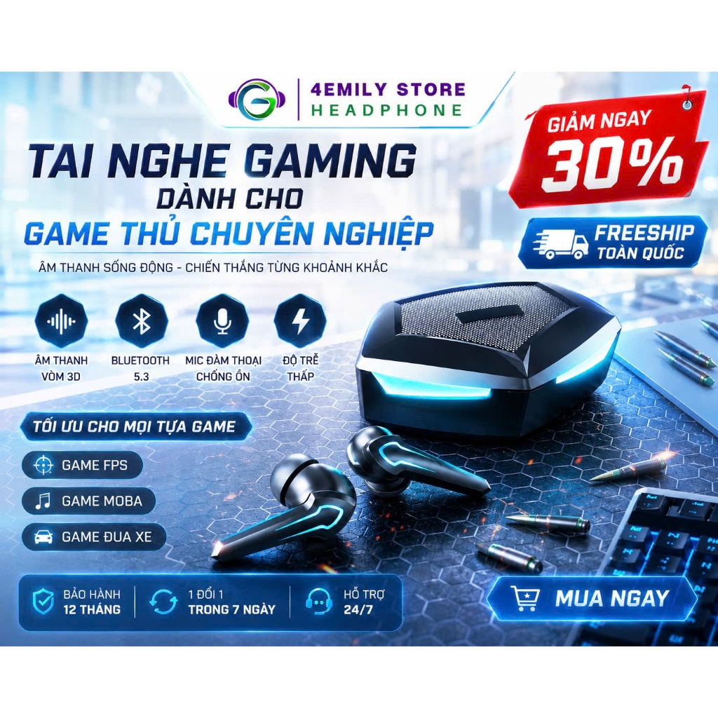Tai Nghe Gaming Bluetooth P30. Tai nghe không dây. Âm thanh HIFI . Micro đàm thoại rõ ràng. 4EMILY