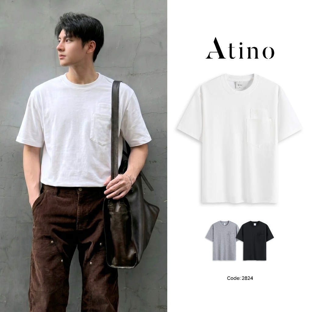 Áo Phông Nam ATINO Regular Cổ Tròn Có Túi Ngực Vải Cotton Pha Co Giãn L.3.2824