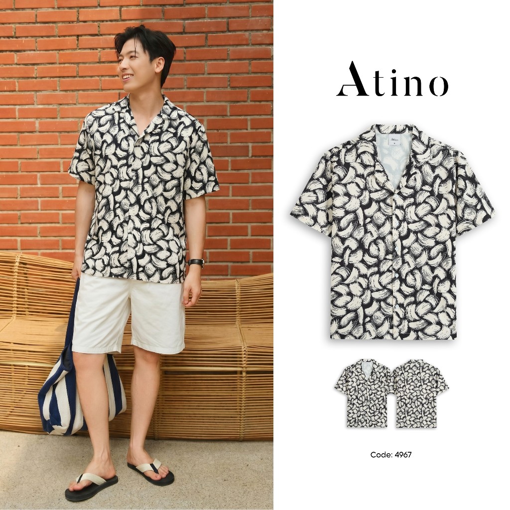 Áo Sơ Mi Nam Tay Ngắn Họa Tiết Thời Trang ATINO 100% Polyester Mềm Thoáng Mát L.1.4967