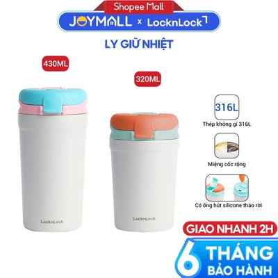 Bình Giữ Nhiệt LocknLock LHC4290 LHC4298 320-430ml, Hàng Chính Hãng,Nắp Hai Chiều,Có Ống Hút-JoyMall