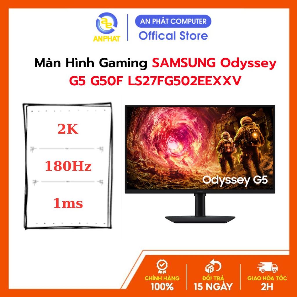 [BH 24 tháng] Màn Hình Gaming SAMSUNG Odyssey G5 G50F LS27FG502EEXXV 27 inch - IPS - 2K - 180Hz - 1m